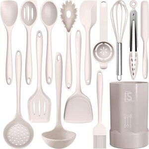 🆕 Silicone Heat Resistant Kitchen Utensils Turner Tongs Spatula Spoon Brush Set